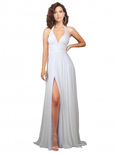 Sleeveless V-Neck Soft Chiffon White Sweep Train Beach Wedding Dress Adelaide