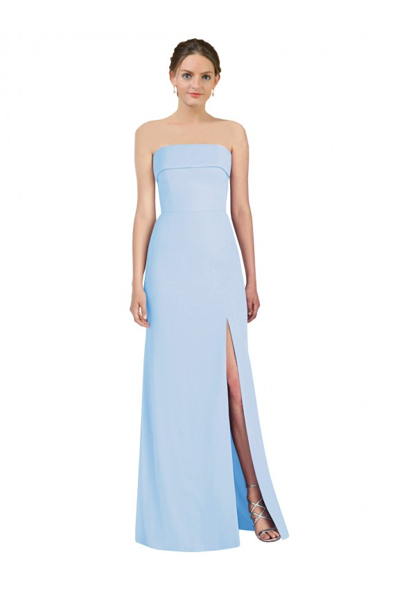 Sleeveless Strapless Soft Chiffon Light Sky Blue Long Black Tie Evening Gown / Bridesmaid Dress Adelaide