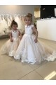 Sleeveless Bateau Neck Tulle & Lace Ivory Chapel Train Little Flower Girl Dress Adelaide