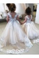 Sleeveless Bateau Neck Tulle & Lace Ivory Chapel Train Little Flower Girl Dress Adelaide