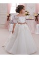 Short Sleeves High Neck Tulle & Lace Ivory Long Flower Girl Dresses Adelaide