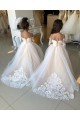 Long Sleeves Sweetheart Tulle & Lace Ivory Chapel Train Little Flower Girl Dress Adelaide