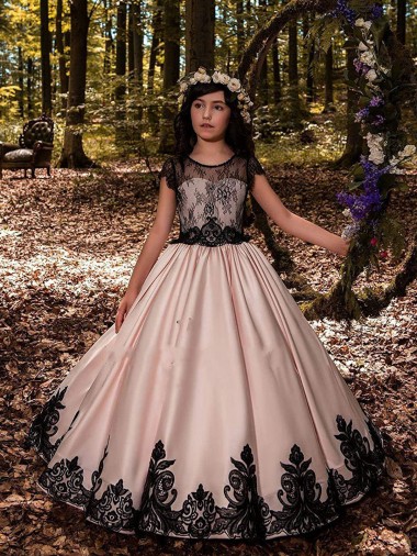 Sleeveless Sweetheart Satin & Lace Ivory Long Flower Girl Dress for Wedding Adelaide