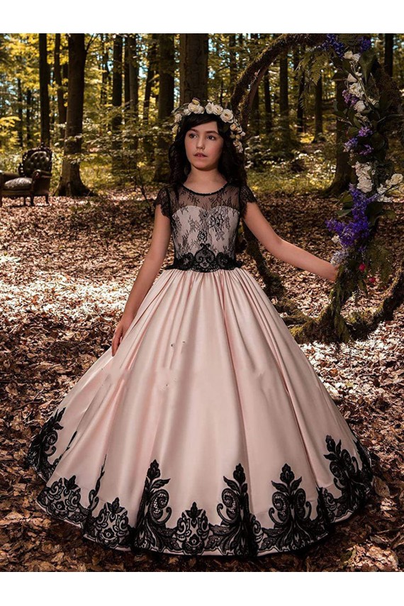 Sleeveless Sweetheart Satin & Lace Ivory Long Flower Girl Dress for Wedding Adelaide