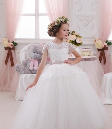 Sleeveless Sweetheart Tulle & Lace Ivory Long Flower Girl Dress Adelaide