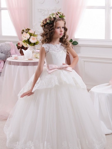 Sleeveless Sweetheart Tulle & Lace Ivory Chapel Train Flower Girl Dress for Wedding Adelaide