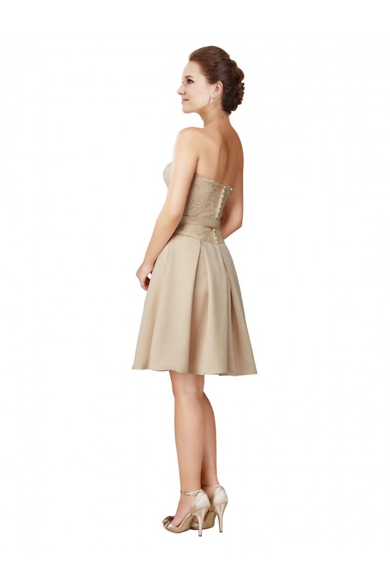 Sleeveless Sweetheart Satin & Lace Champagne Knee Length Bridesmaid Dress Adelaide