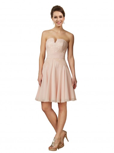 Sleeveless Sweetheart Soft Chiffon & Lace Pink Knee Length Bridesmaid Dress Adelaide