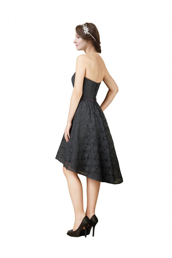 Sleeveless Sweetheart Lace Slate Grey Knee Length High Low Bridesmaid Dress Adelaide