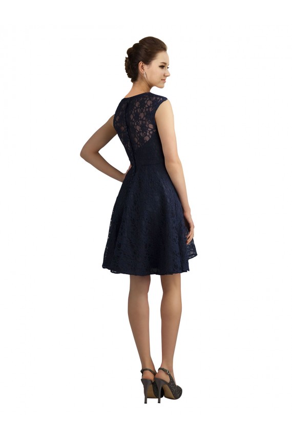Sleeveless V-Neck Lace Dark Navy Knee Length Bridesmaid Dress / Evening Dress Adelaide