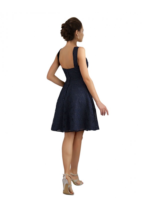 Sleeveless Sweetheart Lace Dark Navy Knee Length Bridesmaid Dresses Adelaide