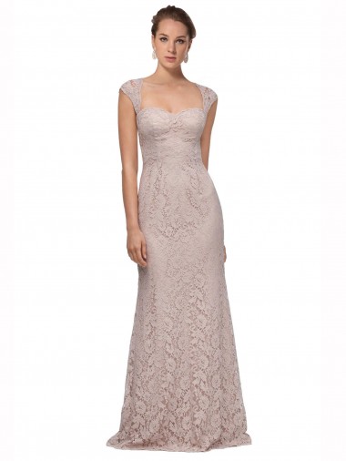 Cap Sleeves Sweetheart Lace Long Bridesmaid Dress / Formal Dress Adelaide