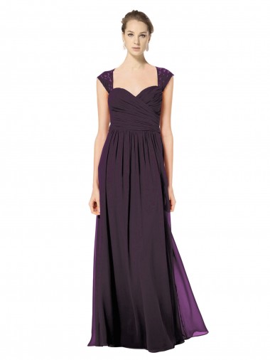 Sleeveless Sweetheart Soft Chiffon & Lace Grape Long Formal Dress / Bridesmaid Dress Adelaide