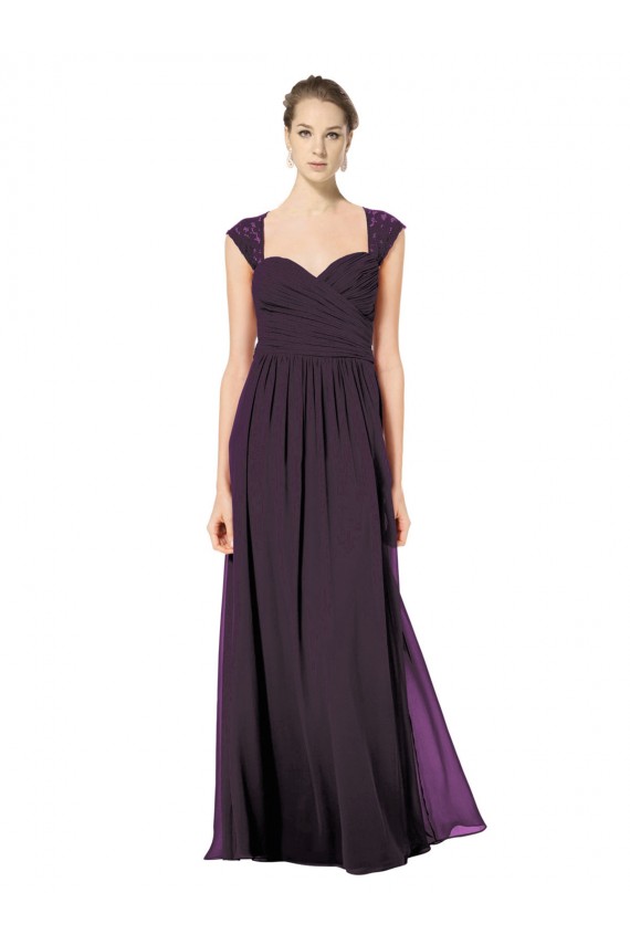 Sleeveless Sweetheart Soft Chiffon & Lace Grape Long Formal Dress / Bridesmaid Dress Adelaide