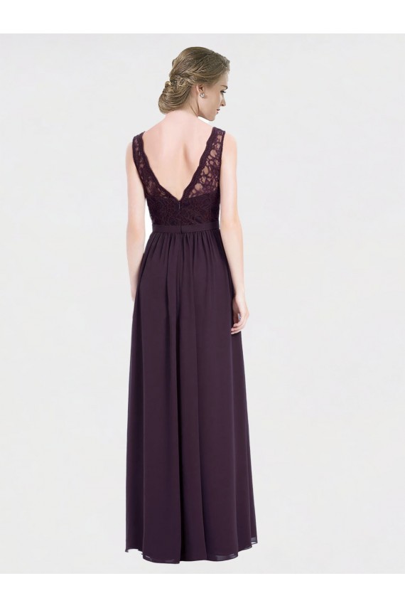 Sleeveless V-Neck Chiffon & Lace Grape Long Bridesmaid Dress / Evening Dress Adelaide