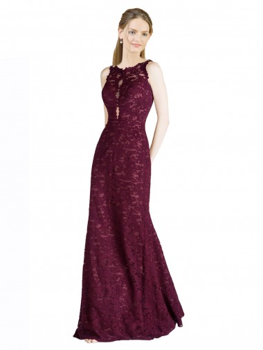 Sleeveless High Neck Lace Burgundy Gold Long Prom Dress / Bridesmaid Dress Adelaide