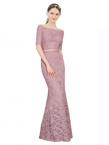 Short Sleeves Off the Shoulder Lace Long Prom Dress / Bridesmaid Dress Adelaide