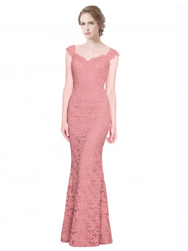 Sleeveless Strapless Lace Salmon Long Prom Dress / Bridesmaid Dress Adelaide