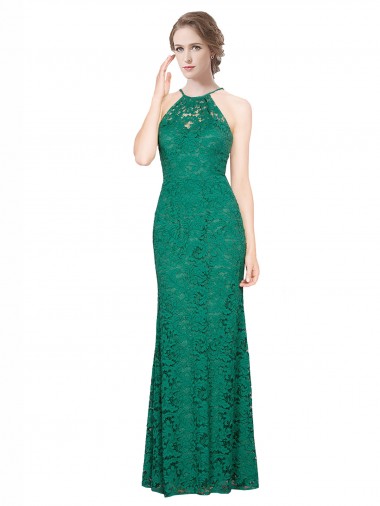 Sleeveless High Neck Lace Dark Green Long Prom Dress / Bridesmaid Dress Adelaide
