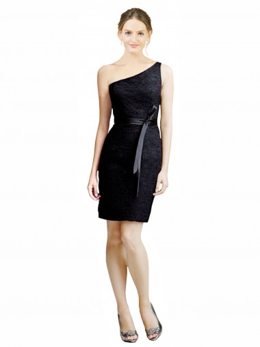 Sleeveless One Shoulder Lace Black Knee Length Bridesmaid Dress Adelaide