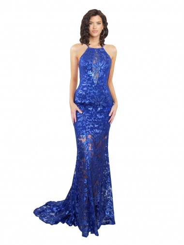 Sleeveless High Neck Lace Royal Blue Long Semi Formal Evening Dress / Prom Dress / Bridesmaid Dress Adelaide