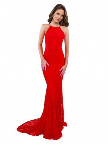 Sleeveless High Neck Lace Red Long Evening Gown / Prom Dress / Bridesmaid Dress Adelaide