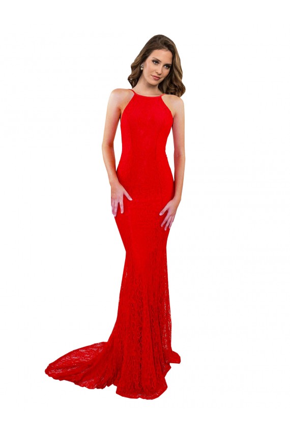 Sleeveless High Neck Lace Red Long Evening Gown / Prom Dress / Bridesmaid Dress Adelaide