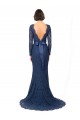 Long Sleeves Jewel Neck Lace Dark Navy Sweep Train Bridesmaid Dress Adelaide