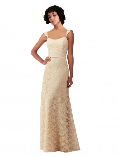 Sleeveless Sweetheart Lace Champagne Long Bridesmaid Dress Adelaide