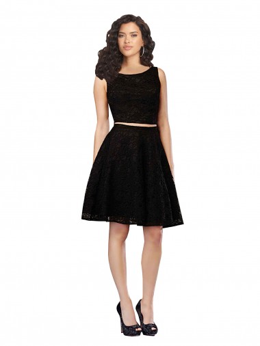 Sleeveless Jewel Neck Lace Black Knee Length Bridesmaid Dress Adelaide