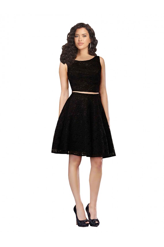 Sleeveless Jewel Neck Lace Black Knee Length Bridesmaid Dress Adelaide