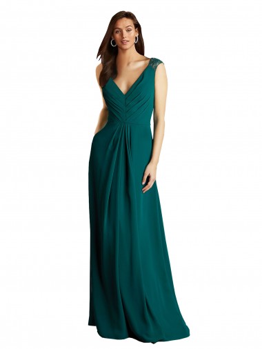 Sleeveless V-Neck Soft Chiffon & Lace Hunter Long Bridesmaid Dress Adelaide