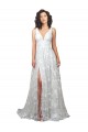 Sleeveless V-Neck Lace Off White Chapel Train Wedding Dress Adelaide