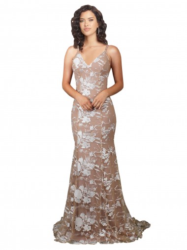 Sleeveless V-Neck Lace Champagne Sweep Train Wedding Dress Adelaide