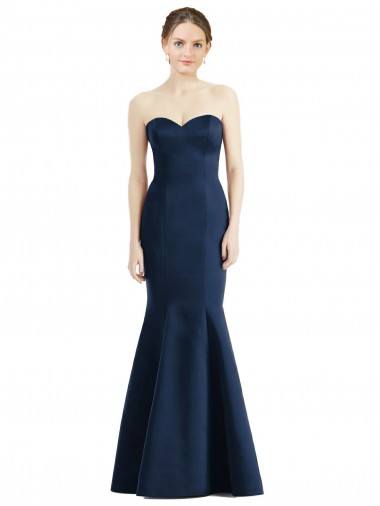 Sleeveless Sweetheart Satin Dark Navy Long Floor Length Bridesmaid Dress Adelaide