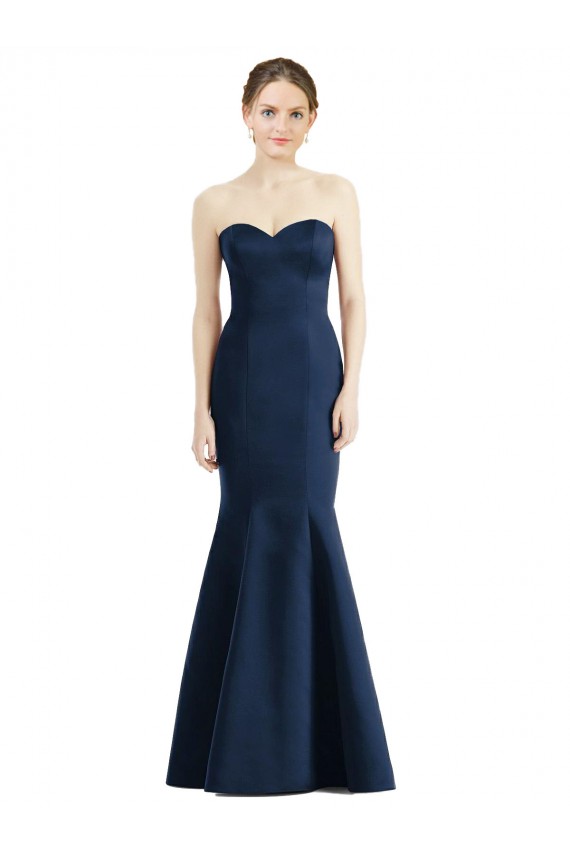 Sleeveless Sweetheart Satin Dark Navy Long Floor Length Bridesmaid Dress Adelaide