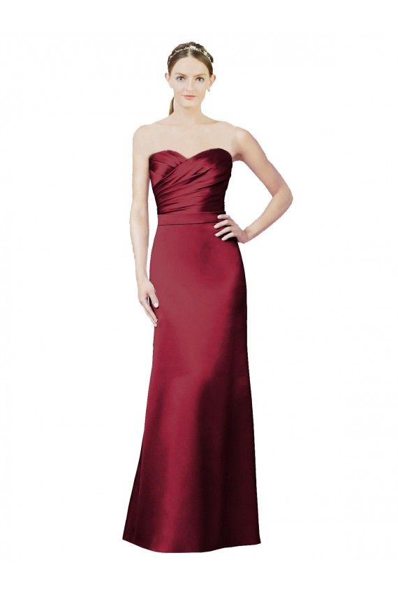 Sleeveless Strapless Satin Burgundy Long Bridesmaid Dress / Evening Dress Adelaide