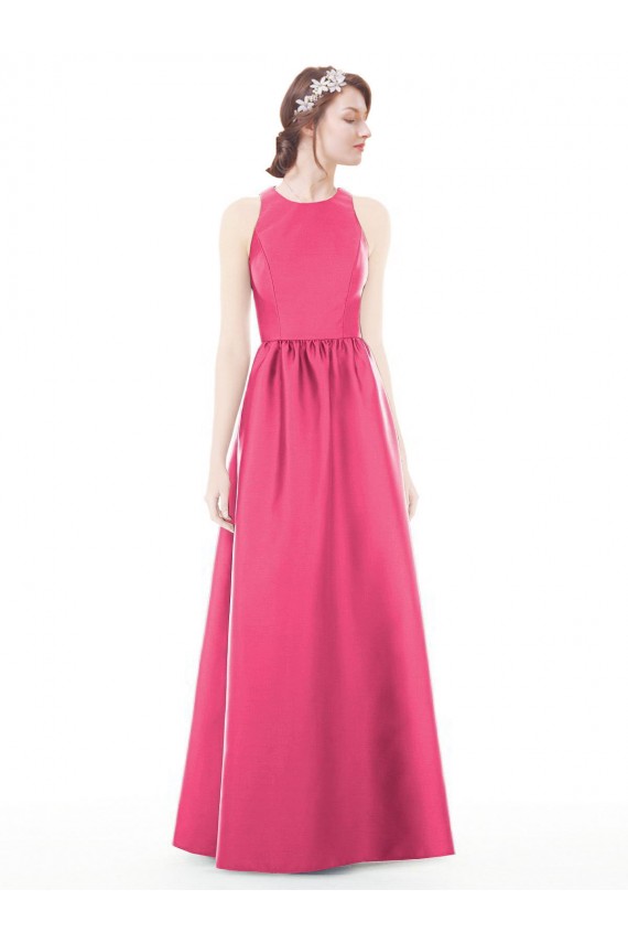 Sleeveless Jewel Neck Satin Ruby Long Bridesmaid Dress Adelaide