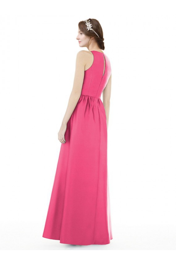 Sleeveless Jewel Neck Satin Ruby Long Bridesmaid Dress Adelaide