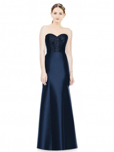 Sleeveless Strapless Satin Dark Navy Long Evening Dress / Bridesmaid Dress Adelaide