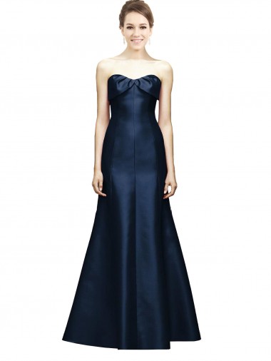 Sleeveless Strapless Satin Dark Navy Mermaid Long Bridesmaid Dress Adelaide