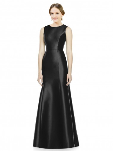 Sleeveless High Neck Satin Black Long Bridesmaid Dress Adelaide