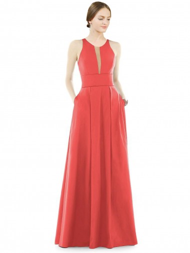 Sleeveless Jewel Neck Satin Firecracker Long Bridesmaid Dress Adelaide