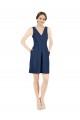 Sleeveless V-Neck Satin Dark Navy Knee Length Evening Gown / Bridesmaid Dress Adelaide
