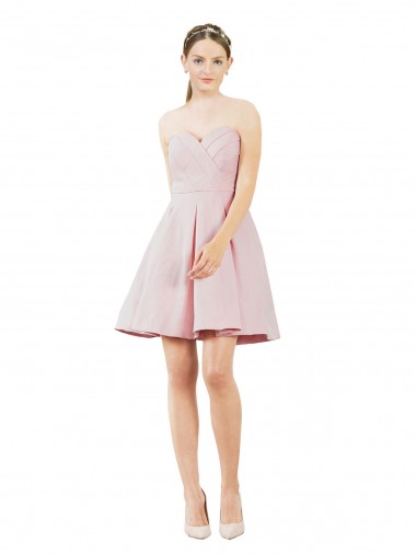 Sleeveless Sweetheart Satin Pink Knee Length Evening Gown / Bridesmaid Dress Adelaide