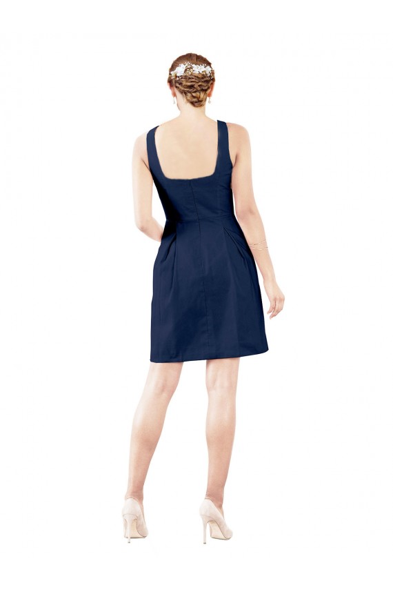 Sleeveless V-Neck Satin Dark Navy Knee Length Bridesmaid Gown Adelaide