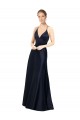 Sleeveless V-Neck Satin Dark Navy Long Prom Dress / Bridal Party Dress Adelaide