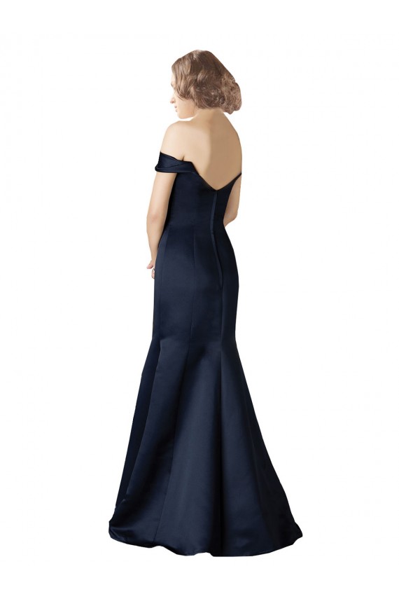 Cap Sleeves V-Neck Satin Dark Navy Long Prom Dress / Bridesmaid Dress Adelaide