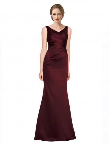 Sleeveless V-Neck Satin Burgundy Long Black Tie Evening Gown / Prom Dress / Bridesmaid Dress Adelaide