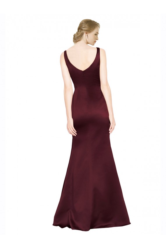 Sleeveless V-Neck Satin Burgundy Long Black Tie Evening Gown / Prom Dress / Bridesmaid Dress Adelaide